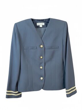 Chaus Vintage Nautical Navy Short Sleeve V-Neck Blazer with Gold Buttons